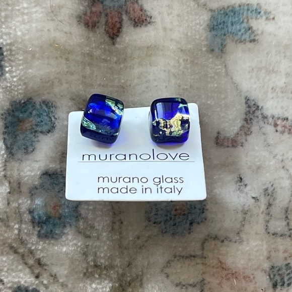 Murano Blue and Gold Glass Earrings - Picture 2 of 4